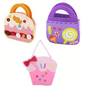 TEMU 3pcs 카툰 천 핸드백 세트, DIY 자수 장난감, 수제 비직 바늘 나비 및 꽃 가방, 올 시즌 소녀 공예 선물, 혼합 색상
