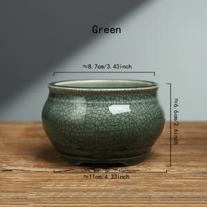 TEMU 1pc 정원 스타일 세라믹 분재 화분 배수구 구멍 - 래커 마감, 패턴, 실내 및 실외 분재 나무를 위한 둥근 모양