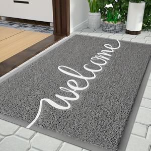TEMU 1pc 팜하우스 스타일 웰컴 도어매트, PVC 소재, 손세척만 가능, 미끄럼 방지 바닥, 실내/실외 사용, 집, 현관, 파티오용 직사각형 현관 러그 - 회색