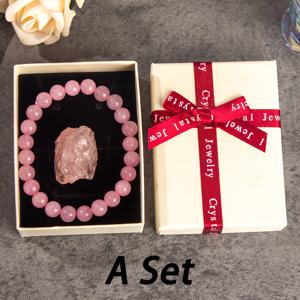 TEMU 2pcs 세트 자연적인 로즈 쿼츠 원석과 패션된 비즈 스트레치 팔찌, 스타일, 12월의 보석, 파티, 축제 기념식, 그리고 선물로 사용할 수 있는 우아한 선물 상자