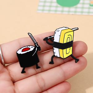 TEMU 2개 귀여운 만화 음식 에나멜 핀, 스시 & 노리 디자인의 합금 브로치, 의류 액세서리용 재미있는 참신 배지, 캐릭터 핀 | 주먹밥 캐릭터 | 생생한 색상