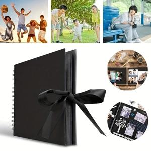 TEMU 1개 블랙 직사각형 스크랩북 앨범 - 60페이지, DIY 메모리 북 장식 리본 포함, 결혼식, 기념일, 졸업식 및 특별한 날에 적합, 친구, 커플, 가족을 위한 완벽한 선물, 추억 보존|슬림한 블랙 커버|종이 제작, 스크랩북 용품