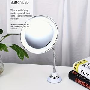 TEMU 360도 회전 LED 조명 메이크업 거울, 5배 및 10배 확대 기능, 흡착 컵 마운트, 휴대용 화장용 미러, 및 블랙헤드 제거용, 배터리 구동, 광택 마감, 메이크업 바니티