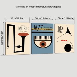 TEMU 3개 목재 프레임 캔버스 프린트 장식 그림, 레트로 재즈, 추상 재즈 포스터, 음악 예술, 현대 레트로 스타일, 실내 홈 벽 장식 예술