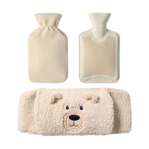 TEMU 귀여운 만화 곰 인형 뜨거운 물병 - 누수 방지, 두꺼운 안감, 편안한 허리 지지 및 생리용, 부드러운 퍼지 외장