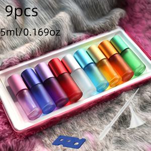 TEMU 9pcs 5ml 컬러 스크럽 롤온 병 에센셜 오일 롤온 병, 휴대용 여행 분배 유리 비알, 재충전 가능한 빈 비알