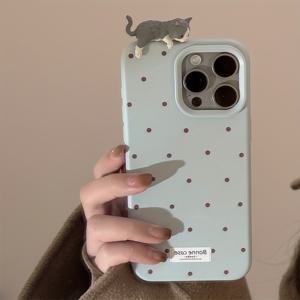 TEMU 귀여운 3D 누워 있는 고양이 휴대폰 케이스는 Iphone 16에 적합하고, Apple 15 Pro Max의 경우 심플한 물방울 무늬 디자인으로, Iphone 13과 14의 경우 부드럽고 만화 같은 디자인으로, 수제 및 낙하 방지 기능이 있습니다.|폰케이스|아이폰케이스
