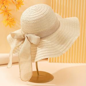 TEMU 여성용 넓은 브림 스트로우 선 하트, 우아한 리본 디테일 - 통기성 및 가벼운 여름 해변 모자, 보호에 적합, 해변 및 휴일에 이상적, 해변 액세서리|리본 디테일링|가벼운 헤어