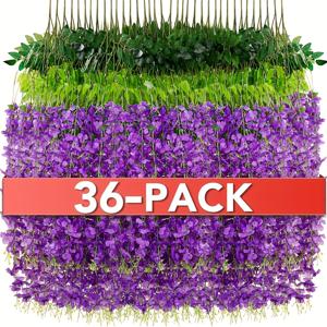 TEMU 36pcs 보라색 비스테리아 매달린 꽃, 3.6ft 길이 - 결혼식, 정원, 벽, DIY 테이블 아치 울타리 배치용 인공 봄 포도수정 장식 - 유지보수 없음, 크리스마스, , 어머니의 날, 생일 파티 용품, 정원 장식 | 생동감 있는 보라색 꽃 | 유지보수 없음 식물
