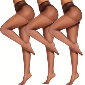 TEMU 3개 세트 우아한 갈색 여성용 시스루 타이츠 - 하이웨이스트 나일론 팬티스타킹, 매끄러운 마감, 기계세탁 가능, 일상 스타일에 완벽, 다용도 타이츠 | 하이웨이스트 타이츠 | 나일론 스판덱스 혼방, 스타킹