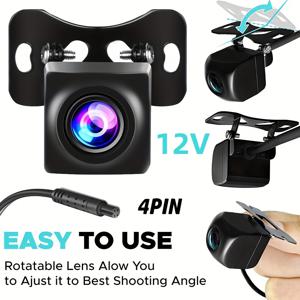 TEMU 12V 자동차 후방 카메라 - 4PIN 포트, 쉬운 설치, 광범위한 물고기 렌즈, 야간 비전, 픽업 트럭 RV 밴 캠퍼 트럭 등록 번호판, 차량 멀티미디어 MP5 모니터 디스플레이 사운드리 드라이빙 역전 주차, 퀸디