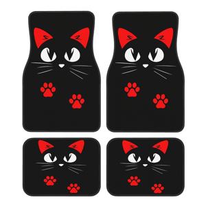 TEMU 4pcs 카툰 고양이 자동차 바닥 매트 - 흡수성, 미끄럼 방지, 세탁 가능한 폴리에스터 매트 - 자동차, SUV, 트럭용 전면 및 후면 시트 발 패드 - 남성 및 여성을 위한 완벽한 세인트 패트릭의 날 선물