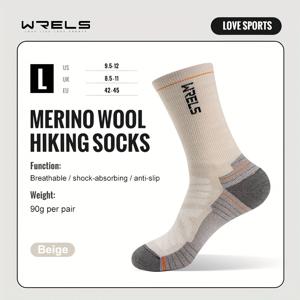 TEMU 1 쌍 WRELS 메리노 양모 스포츠 양말, 수건 바닥 충격 흡수, 통기성 및 편안함, 사이클링, 러닝, 농구 및 축구에 이상적 - 올 시즌, 줄무늬 패턴, 기계 세척 가능, 올 시즌 양말|통기성 양모 양말|편안한 핏 양말
