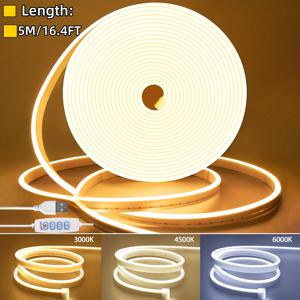 TEMU 볼루오바 16.4ft LED 스트립 라이트, 원격 제어 가능한 조절 가능한 흰색 네온 로프 라이트, 침실 홈 데코용 3000K-6000K 유연한 방수 실리콘 LED 라이트 스트립, 따뜻한 흰색 (1m/2m//4m/5m), IP65 방수, USB 전원, 버튼 제어, 스마트 홈 조명 | 따뜻한 흰색 분위기 | 지능형 조절 기술, 침실용 라이트