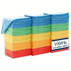 TEMU 100개 초소형 마이크로파이버 청소용수건 - 가벼움, 사각형, 고흡수성 - 자동차 세부 정비 및 가정 유지 보수, 가정 청소 필수품|줄무늬 패턴 수건|마이크로파이버 수건, 수건 세트