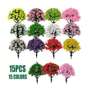 TEMU 15pcs 고세부 미니어처 나무 모델 - 혼합 색상, 모델 기차 장면, 건축 모델 및 DIY 공예에 적합, 15가지 색상, 베이스 없음