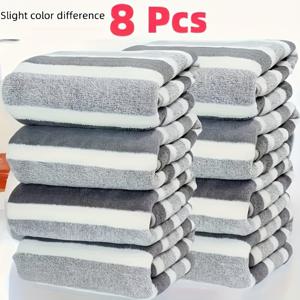 TEMU 8개 타월 세트, 빠르게 건조, 우수한 코랄 플리스, 피부 친화적, 13.7X29.5 인치 - 스파, 살롱, 욕실, 주방에 적합 - 밝은 다색 옵션, 욕실 타월 | 밝은 타월 세트 | 폴리에스테르 코랄 플리스|수건|샤워커튼