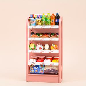 TEMU 미니 백화점 슈퍼마켓 선반 미니어처 음식 놀이 음료 시뮬레이션 하우스 장면 선반 + 랜덤 29개 식품 장난감
