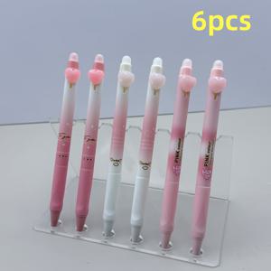 TEMU 6개/12개 - 핑크 하트 테마 클릭 가능한 지우개 펜, 0.5mm 블랙 잉크, 부드러운 글쓰기, 학교 및 사무실 용품에 적합, 학교용품, 고가의 젤 펜
