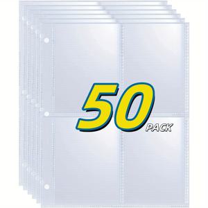 TEMU 50/100팩 (400/800포켓) 울트라 클리어 양면 4포켓 트레이딩 카드 슬리브 - 2.5x3.5 & 6.1x7.6인치 A5 사이즈, 내구성 있는 플라스틱 보호 시트, A5 미니 링 바인더용 게임 카드 및 스포츠 수집품 카드 슬리브
