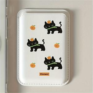 TEMU 귀여운 오렌지 고양이 만화 자석 지갑, 자석 무선 충전 케이스와 호환되는 Iphone 16, 15, 14, 13 Pro Max용으로 설계되었습니다. 폰 액세서리용 카드 포켓을 특징으로 합니다.