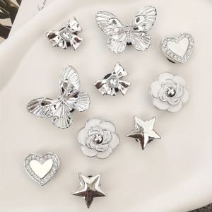 TEMU 10pcs 실버 스타 신발 장식 라인스톤 블링 보-노트 하트 모양 신발 장식 ABS DIY 분리 가능한 꽃 신발 액세서리 장식 다기능 신발 클립 여성 여성 샌들 슬라이드 슬리퍼 생일 선물