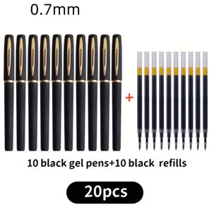 TEMU 20개의 블랙 젤 펜, 대용량으로, 0.5/0.7/1.0 밀리미터의 팁을 특징으로, 비즈니스, 사무실 사용, 서명, 학교 서예 연습, 그리고 일상적인 글쓰기에 적합합니다. 10개의 펜과 10개의 리필이 포함되어 있습니다.|캘리그라피
