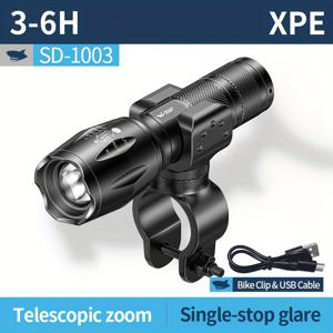 TEMU 스마일링 샤크 SD1003 XPE 강력한 자전거 라이트, 3가지 모드 자전거 전조등 - 초밝은 조절 가능, 타입-C 충전식, 가벼운 포켓 사이즈 & 끈 디자인 야간 라이딩용
