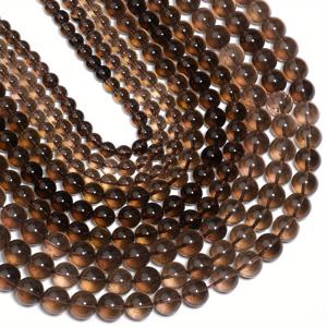 TEMU 4-12mm AAA 천연 스모키 쿼츠 라운드 비즈 - DIY 주얼리 만들기용, 우아한 그라데이션 브라운에서 클리어 스톤으로 변하는 구슬, 팔찌·목걸이·귀걸이용 - 수제 비즈 재료 및 공예 선물, 목걸이 제작용 비즈