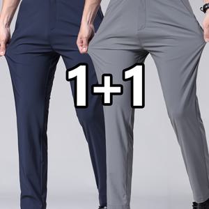 TEMU 통통방 두 팩 여름 슬림핏 비즈니스 아이스 슬리키 파이버 원단 남성 레그 팬츠, 사계절 패션 캐주얼 스웨트팬츠