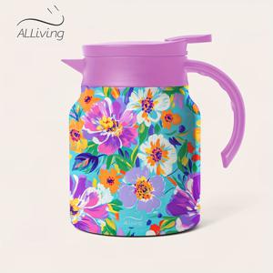 TEMU 33oz 316 스테인리스 진공 단열 물병 & 커피컵, 이중벽 보온, 누수 방지 실리콘 씰, V자형 주둥이, 식품용 PP 뚜껑 및 스테인리스 메쉬 필터 - 야외, 사무실, 체육관, 여행용 생동감 넘치는 기하학적 디자인|트래블보틀