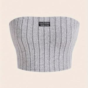 TEMU 여성용 스트랩리스 캘리포니아 탑 - 캐주얼 리브드 니트, 슬리브리스 크롭 블라우스 버튼 디테일, 라이트 그레이, 여름 & 봄에 완벽, 여름 패션 | 캐주얼 시크 | 직조 텍스처
