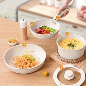 TEMU 5개 조각 비 스틱 요리 세트, 알루미늄 합금, 분리 가능한 핸들, 식기 세척기 및 오븐 안전, 유도 및 오픈 화재에 적합, 주방 요리, 야외 캠핑, 파티에 이상적입니다.