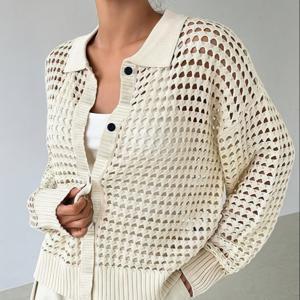 TEMU 빈 패턴이 있는 세련된 단색 니트 가디건 - 봄/가을을 위한 세련된 여성용 다용도 자켓, 캐주얼 및 우아한 착용, 캐주얼 자켓 | 세련된 니트웨어 | 니트 가디건|가디건