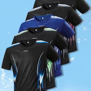 TEMU 5pcs 남성용 퀵드라이 운동 티셔츠 - 통기성이 좋은 메쉬 소재, 신축성이 뛰어난 스타일리시한 그라데이션 프린트 (검정색, 핑크색, 파란색, 흰색, 보라색), 짧은 소매 티셔츠, 체육관, 달리기, 야외 활동 및 캐주얼 착용, 멋진 선물 아이디어, 체육관 의류