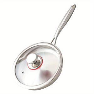 TEMU Pure Cook 11인치 5겹 두꺼운 316 스테인리스 스틸 평바닥 프라이팬 (뚜껑 포함) - PFOA/PTFE 무함유, 식기세척기 및 오븐 사용 가능, 인덕션 호환, 인체공학적 손잡이, 모든 가스레인지용, 오븐 안전 조리기구, 매끄러운 광택 마감, 내구성 주방 도구, 홈쿠킹, 현대적인 주방용품, Pfoa 프리, 주방 애호가를 위한 제품|인덕션