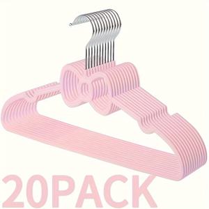 TEMU 20개 귀여운 리본 걸이 - 핑크, 블랙, 화이트 색상으로 공간 절약형 플라스틱 옷걸이, 청소년, 기숙사, 카와이 룸에 적합한 미학, 셔츠, 스커트, 팬츠, 코트에 이상적, 옷 정리 보관함