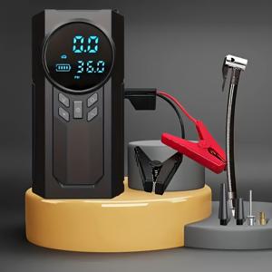 TEMU 디지털 타이어 인플레이터가 있는 휴대용 자동차 비상 스타터 - USB 충전, 12V 에어 펌프, 8000mAh 충전식 배터리, 빠른 타이어 공기 주입 및 비상 전원, 블랙 ABS 디자인, 차량 및 야외 모험에 이상적, 비상 차량 도구 | 컴팩트 비상 장치 | 견고한 구조