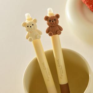 TEMU 천시 치즈 베어 지울 수 있는 젤 펜 세트, 2개 팩 - 섬세한 펜촉, 캡식, 양손잡이 그립, 부드러운 필기 및 수정, 사랑스러운 곰 디자인, 플라스틱 본체, 편의성을 위한 캡식 기능