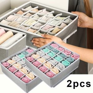 TEMU 2팩 소재 서랍 정리 세트, 양말, 속옷, 아기 옷, 스카프, 넥타이용 접이식 수납함 24칸 - 손 세탁 가능, 건조 청소 불가, 블랙 & 그레이)