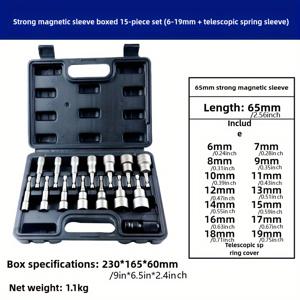 TEMU 80mm 연장기가 포함된 15피스 딥 소켓 세트, 크롬 바나듐 스틸, 5.5mm 에어 드라이브 & 육각 드라이버 비트 포함 - 산업용 등급 도구