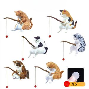 TEMU 6개 세트 낚시 고양이 장식품, 레진 미니어처 만화 고양이 피규어, 수족관 데코, 어항 조경 액세서리, 홈데코 소형 고양이 스태츄