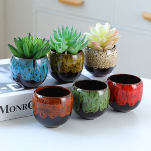 TEMU 6pcs FINDMOREART 세라믹 수кул 포트, 클래식 스타일 라운드 글레이즈 플랜터, 배수 구멍이 있는, 실내 및 실외 테이블 탑 데코, 수кул 및 작은 식물용