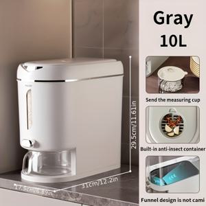 TEMU 대용량 쌀 디스펜서, 측정 컵이 있는 10L/20L 쌀 용기, 업그레이드된 내장 신선도 보존 상자, 쉽게 접근할 수 있는 뚜껑이 있는 곡물 디스펜서 보관함 - 쌀, 곡물, 설탕, 밀가루, 애완 동물 식품 주방 정리함에 적합합니다.