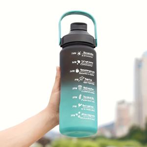 TEMU 그라데이션 컬러 더블 드링크 대용량 빨대 물병, 2L/64OZ 야외 휴대용 스포츠 물병, 피트니스, 캠핑, 학교에 완벽한 선물.