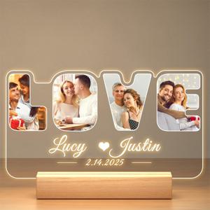TEMU 1개 개인 맞춤 LOVE 사진 프레임, 맞춤 아크릴 플라크 사진 프레임과 야간 조명, 여성, 남성, 그녀, 그, 남자친구, 여자친구를 위한 맞춤 기념일 데이 선물