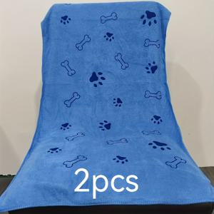 TEMU 2pcs 강력 흡수 빠른 건조 애완 동물 수건 개 & 고양이 - 부드러운 폴리에스터, 아름다운 동물 발 인쇄 디자인, 19.68x39.74 인치, 목욕 후 건조에 이상적, 파이버 수건, 충전되지 않음, 배터리 없음, 개용 수건