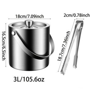 TEMU 2pcs 스테인레스 스틸 아이스 버킷 및 톱스 세트, 70/105oz 이중층 보온 아이스 버킷 보관 용기, 바, 파티, 캠핑용 피크닉 액세서리, 캠핑 필수품 | 스테인레스 스틸 아이스 버킷 | 내구성 있는 구조, 캠핑 액세서리