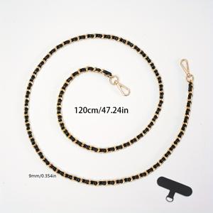 TEMU 총 길이 120cm, 폭 9mm, 고품질 범용 모바일 폰 랜야드 가방 크로스바디 체인 녹슬지 않고 변색되지 않는 금속 알루미늄 + 인조 가죽 스트립 손으로 짠 방지 분실 어깨끈 모바일 폰 케이스 작은 패키지 교체용 체인이 파견되는 블랙 모바일 폰 케이스 클립