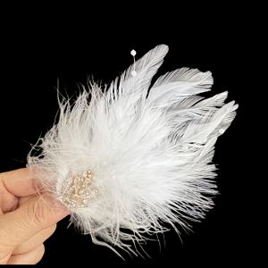 TEMU 여성을 위한 우아한 백색 깃털 헤어웨어 - 리스테인 액센트가 있는 잎 디자인, 비직조 직물, 세련된 의상에 완벽함